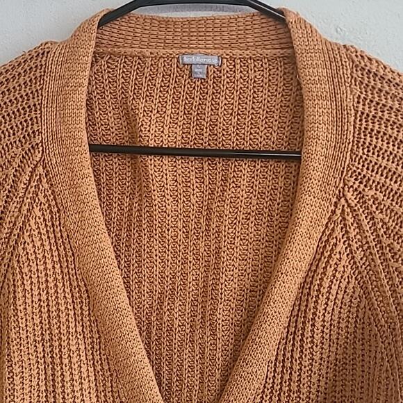 Women's large plush sweater cardigan brown white accent stripe button up - Picture 2 of 6